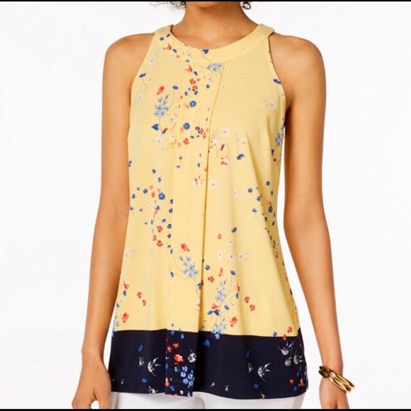 Charter Club Tops - NWOT Charter Club yellow floral halter tank top